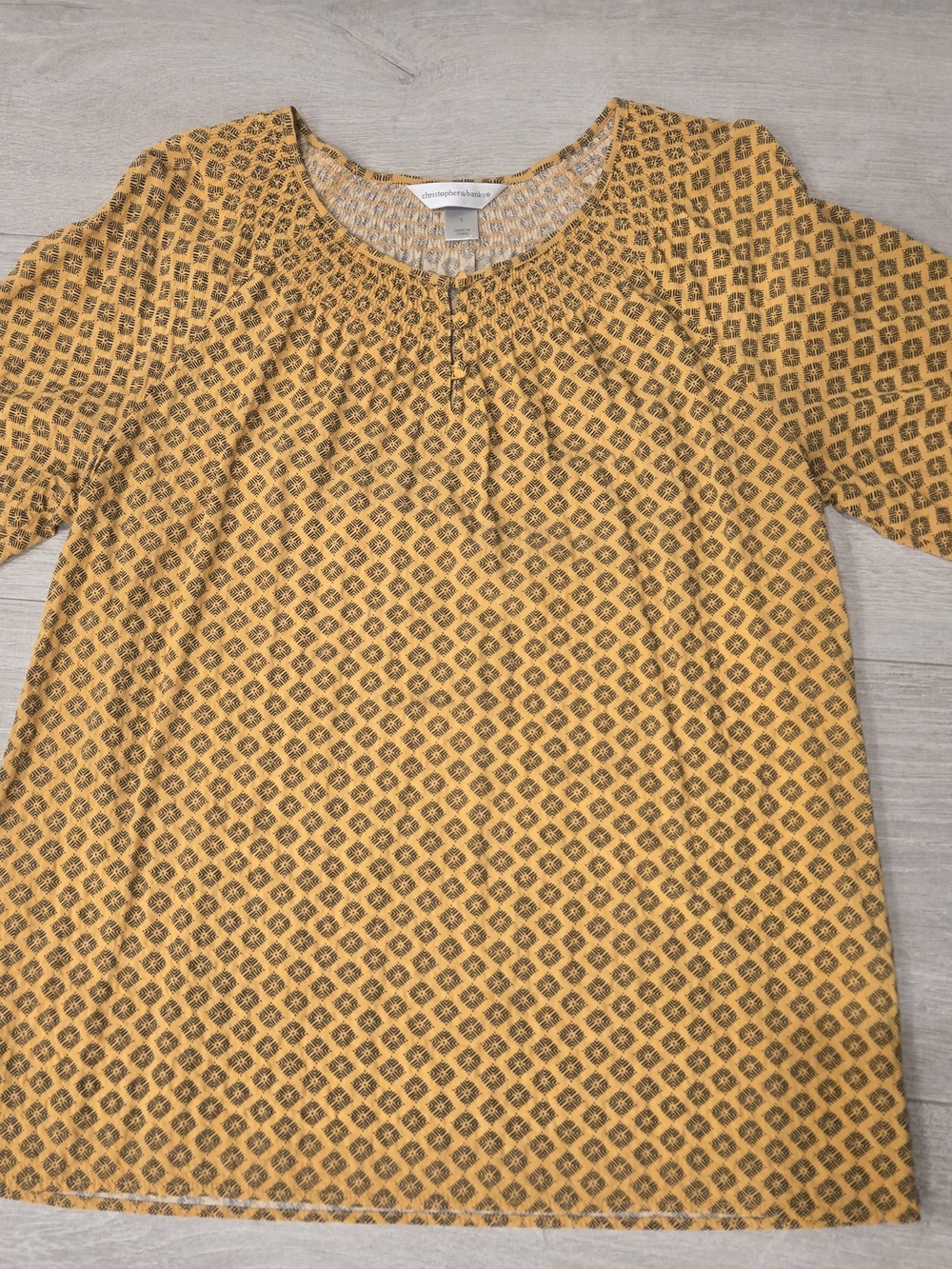Christopher & Banks Mustard Yellow Geometric Short-Sleeve Tunic